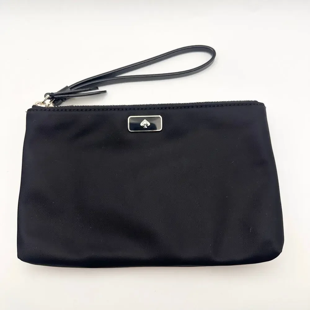 Kate Spade Jae Classic Black Nylon Double Zip Pocket Wristlet Wallet Pouch